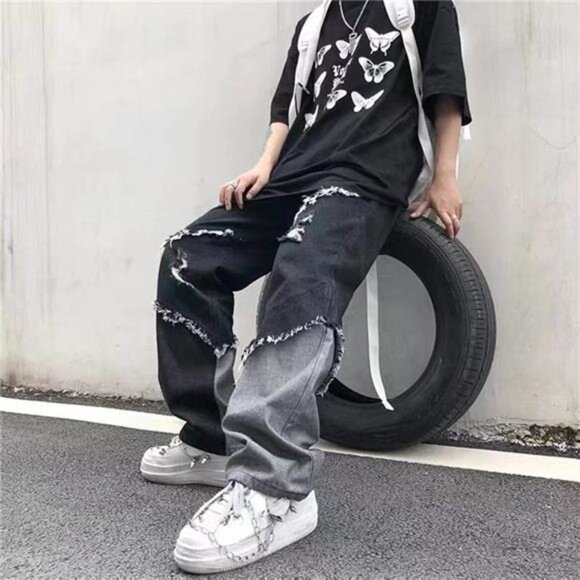 Other - Korean Fashion  Ripped Jeans Pants Men Broken Holes Trousers Casual Soft